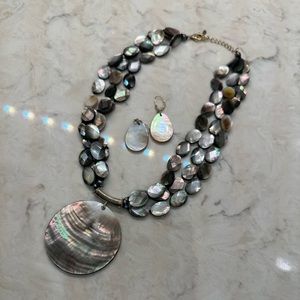 STUNNING abalone shell necklace and earring set - cruise or summer wedding ready